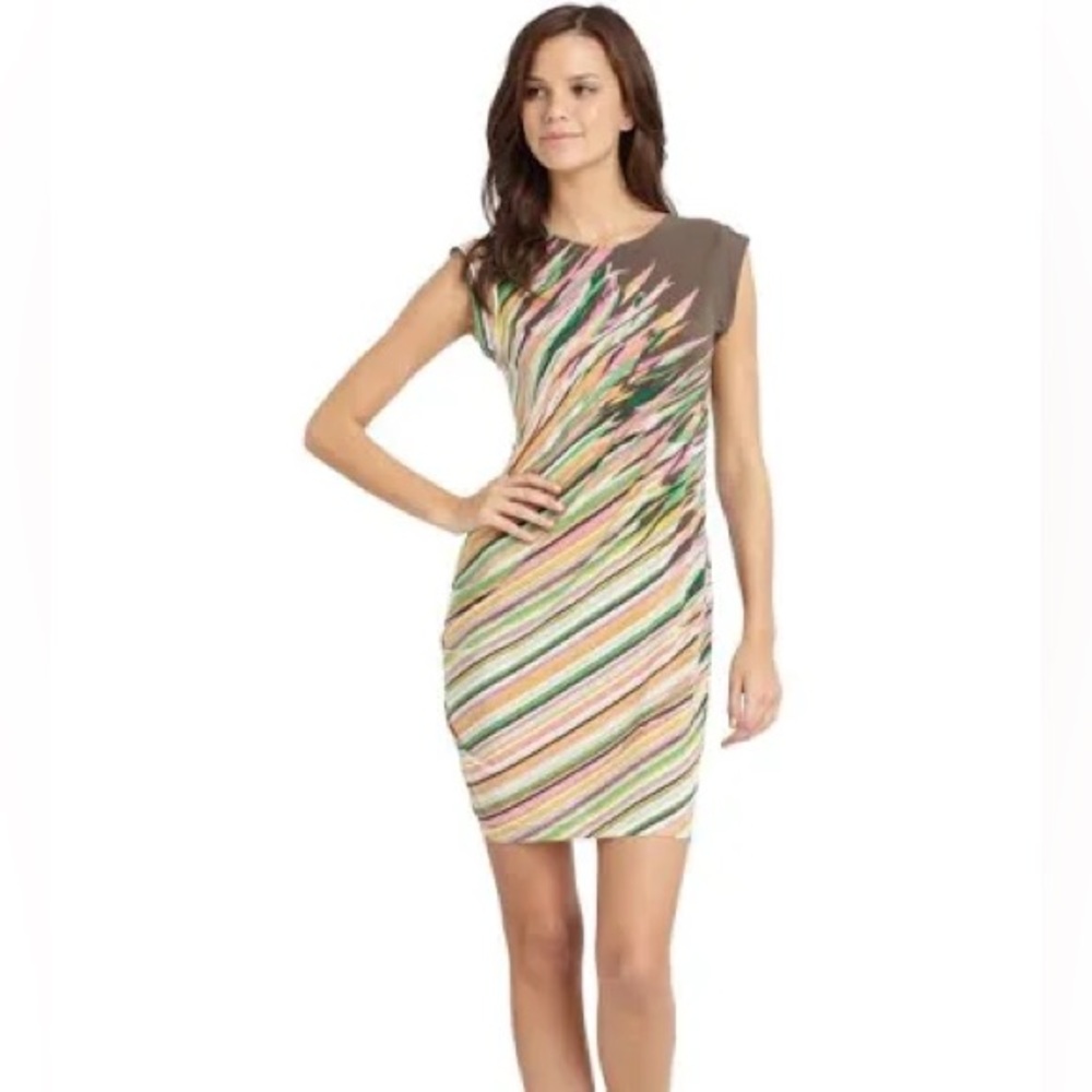 BCBGMAXAZRIA Womens Rubie Jersey Print Cap Sleeve Dress Size Medium